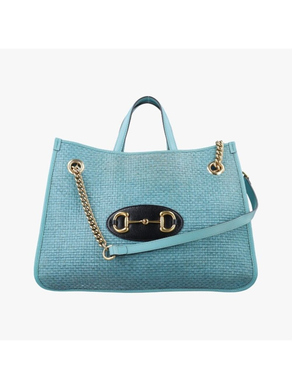 Gucci Horsebit 1955 Blue Leather Straw